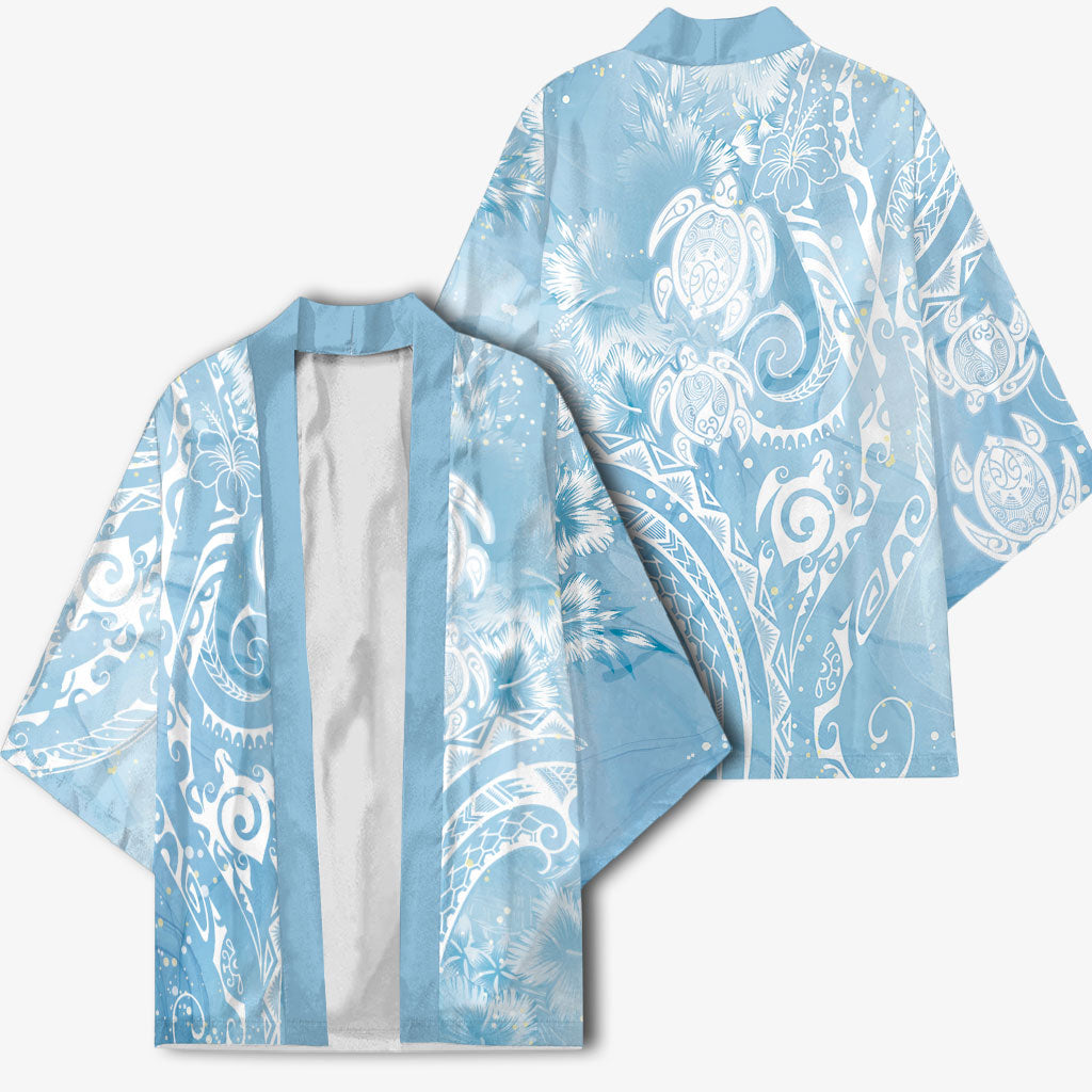 Aloha Hawaii Turtles Floral Kimono Aqua Marbles Glaze LT7 - Polynesian Pride