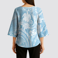 Aloha Hawaii Turtles Floral Kimono Sleeve Blouse Aqua Marbles Glaze LT7 - Polynesian Pride