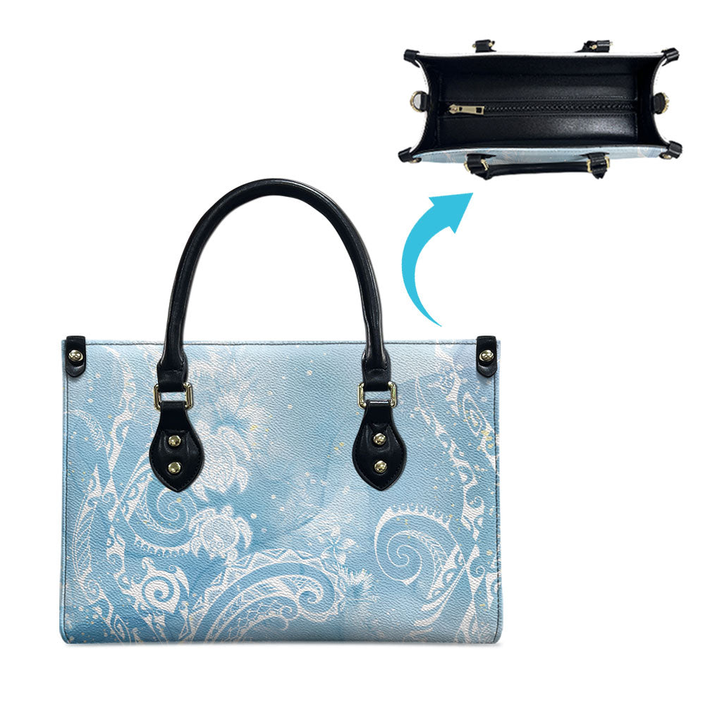 Aloha Hawaii Turtles Floral Leather Bag Aqua Marbles Glaze LT7 - Polynesian Pride