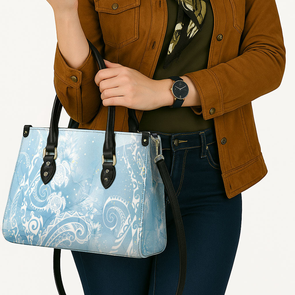 Aloha Hawaii Turtles Floral Leather Bag Aqua Marbles Glaze LT7 - Polynesian Pride
