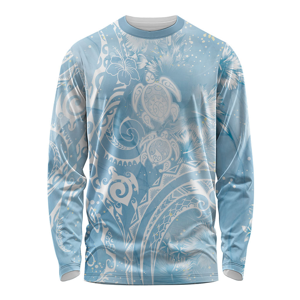 Aloha Hawaii Turtles Floral Long Sleeve Shirt Aqua Marbles Glaze LT7 Unisex Aqua - Polynesian Pride