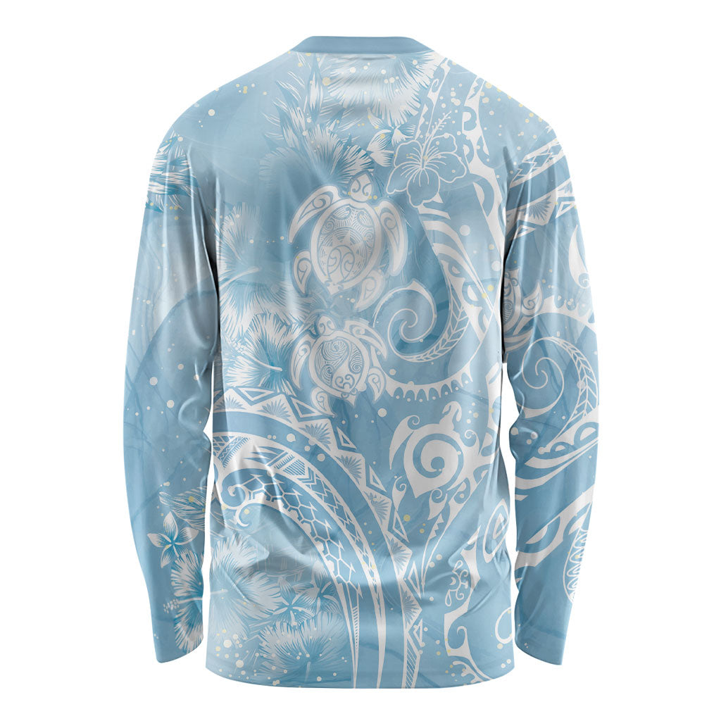 Aloha Hawaii Turtles Floral Long Sleeve Shirt Aqua Marbles Glaze LT7 - Polynesian Pride