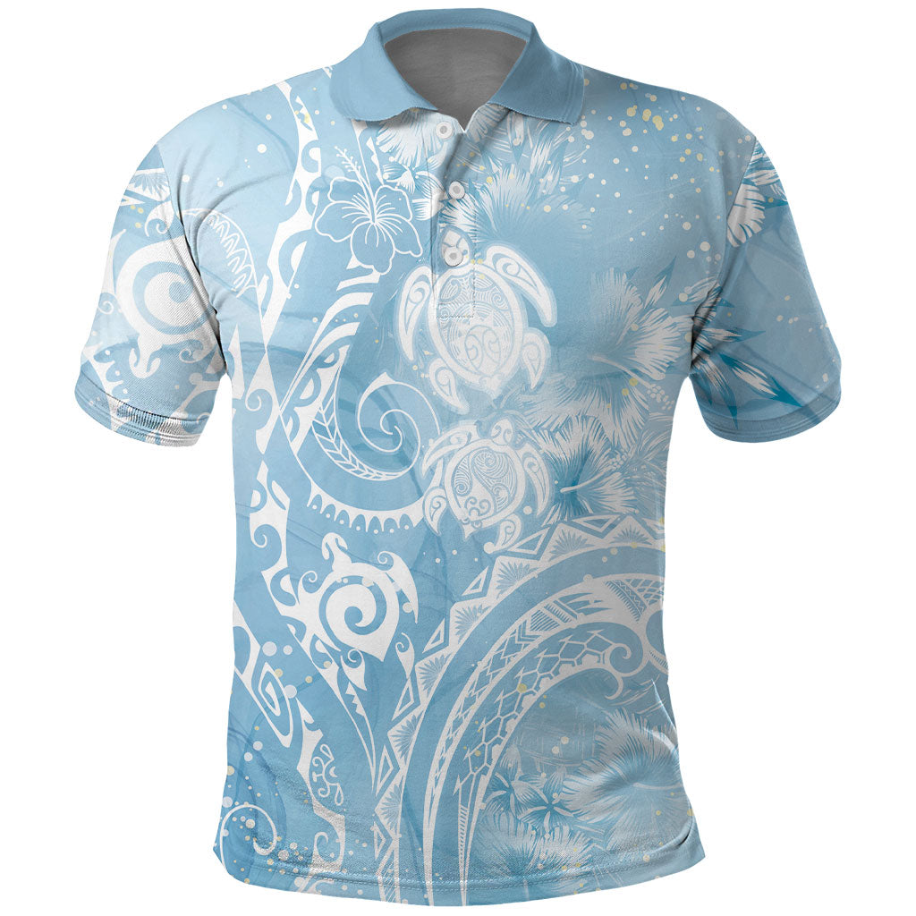 Aloha Hawaii Turtles Floral Polo Shirt Aqua Marbles Glaze LT7 Aqua - Polynesian Pride
