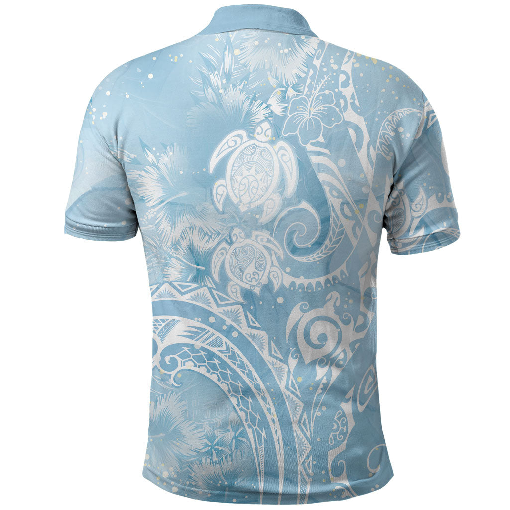 Aloha Hawaii Turtles Floral Polo Shirt Aqua Marbles Glaze LT7 - Polynesian Pride
