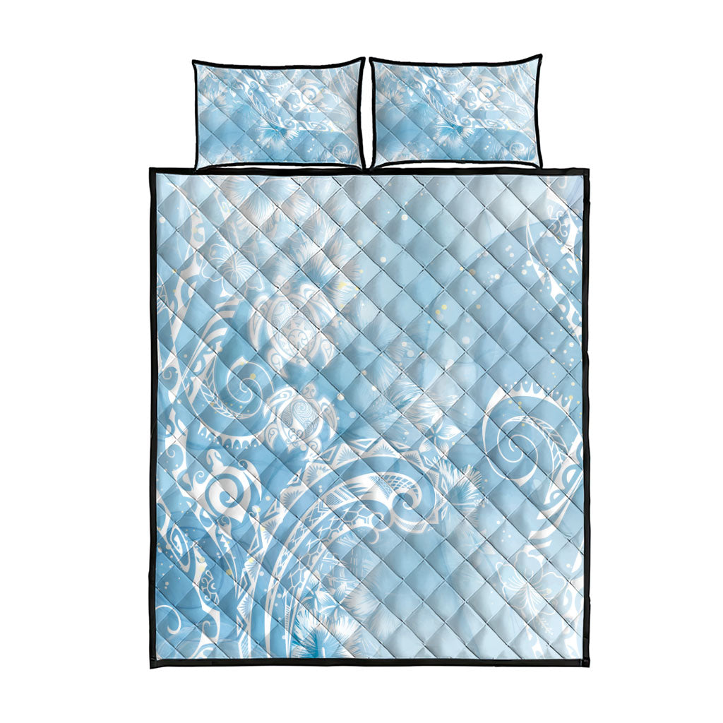 Aloha Hawaii Turtles Floral Quilt Bed Set Aqua Marbles Glaze LT7 - Polynesian Pride