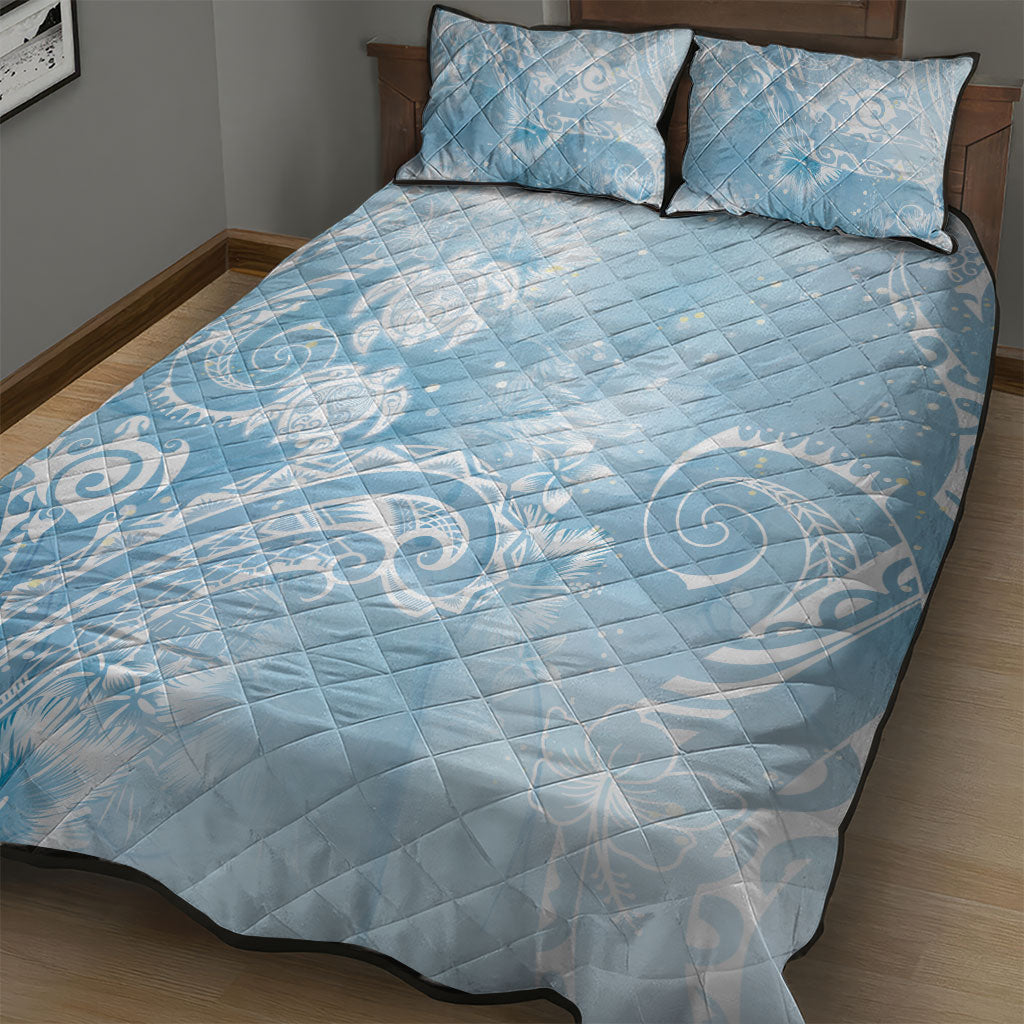 Aloha Hawaii Turtles Floral Quilt Bed Set Aqua Marbles Glaze LT7 - Polynesian Pride