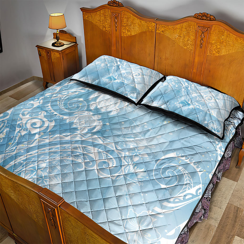 Aloha Hawaii Turtles Floral Quilt Bed Set Aqua Marbles Glaze LT7 - Polynesian Pride