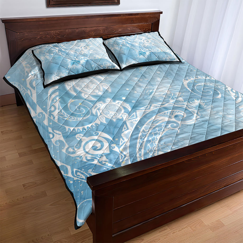 Aloha Hawaii Turtles Floral Quilt Bed Set Aqua Marbles Glaze LT7 - Polynesian Pride