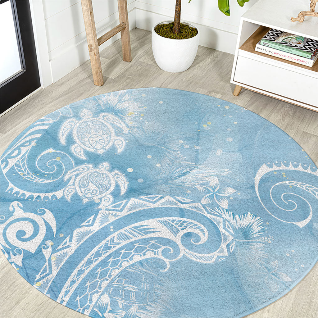 Aloha Hawaii Turtles Floral Round Carpet Aqua Marbles Glaze LT7 Aqua - Polynesian Pride