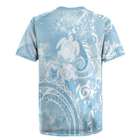 Aloha Hawaii Turtles Floral Rugby Jersey Aqua Marbles Glaze LT7 - Polynesian Pride