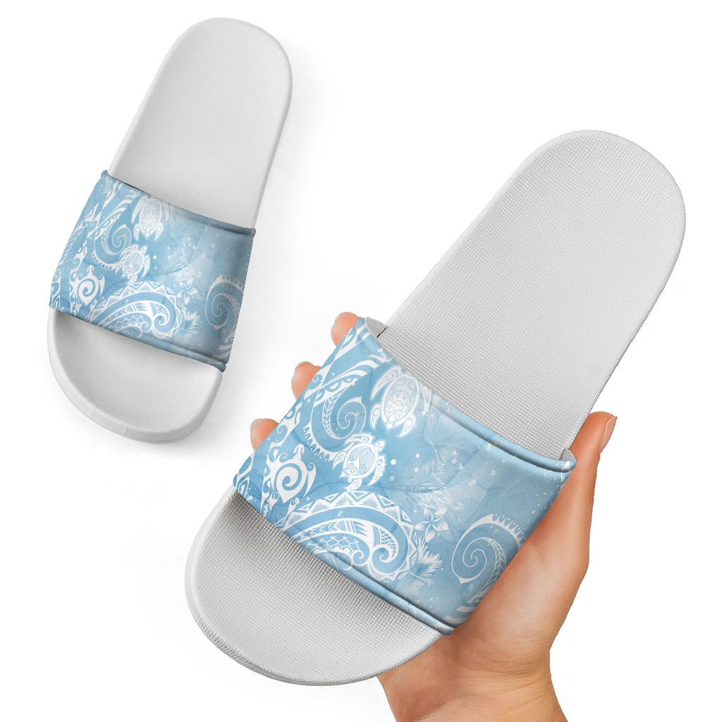 Aloha Hawaii Turtles Floral Slide Sandals Aqua Marbles Glaze LT7 - Polynesian Pride