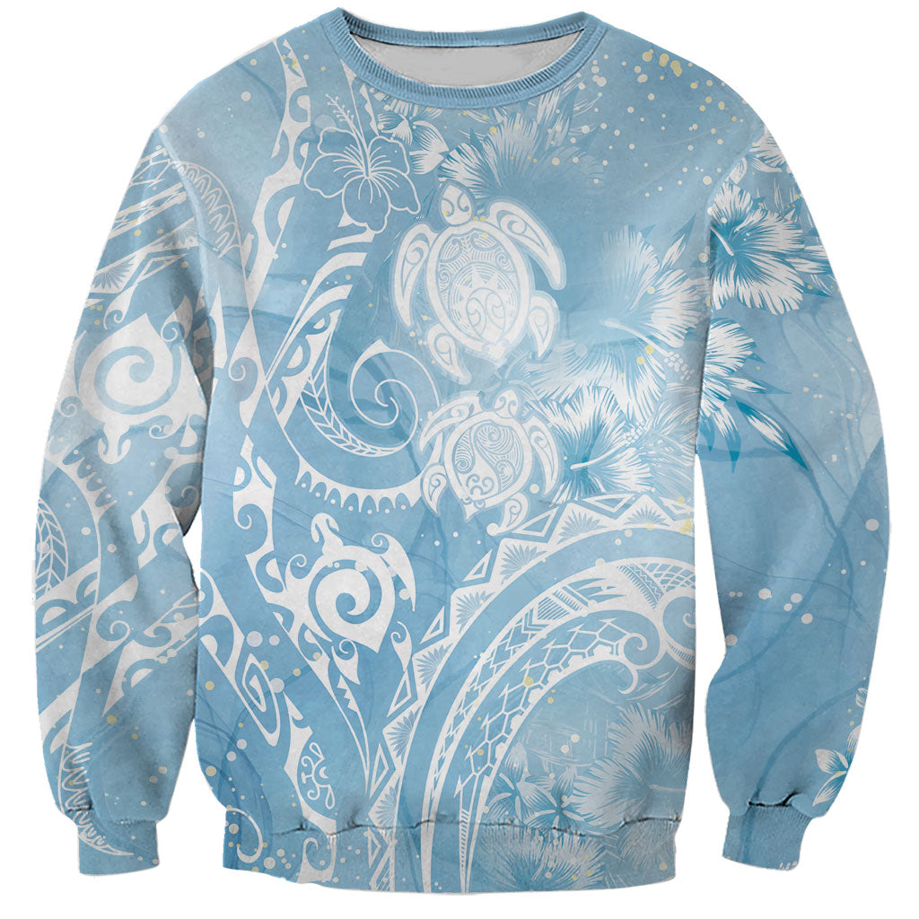 Aloha Hawaii Turtles Floral Sweatshirt Aqua Marbles Glaze LT7 Unisex Aqua - Polynesian Pride