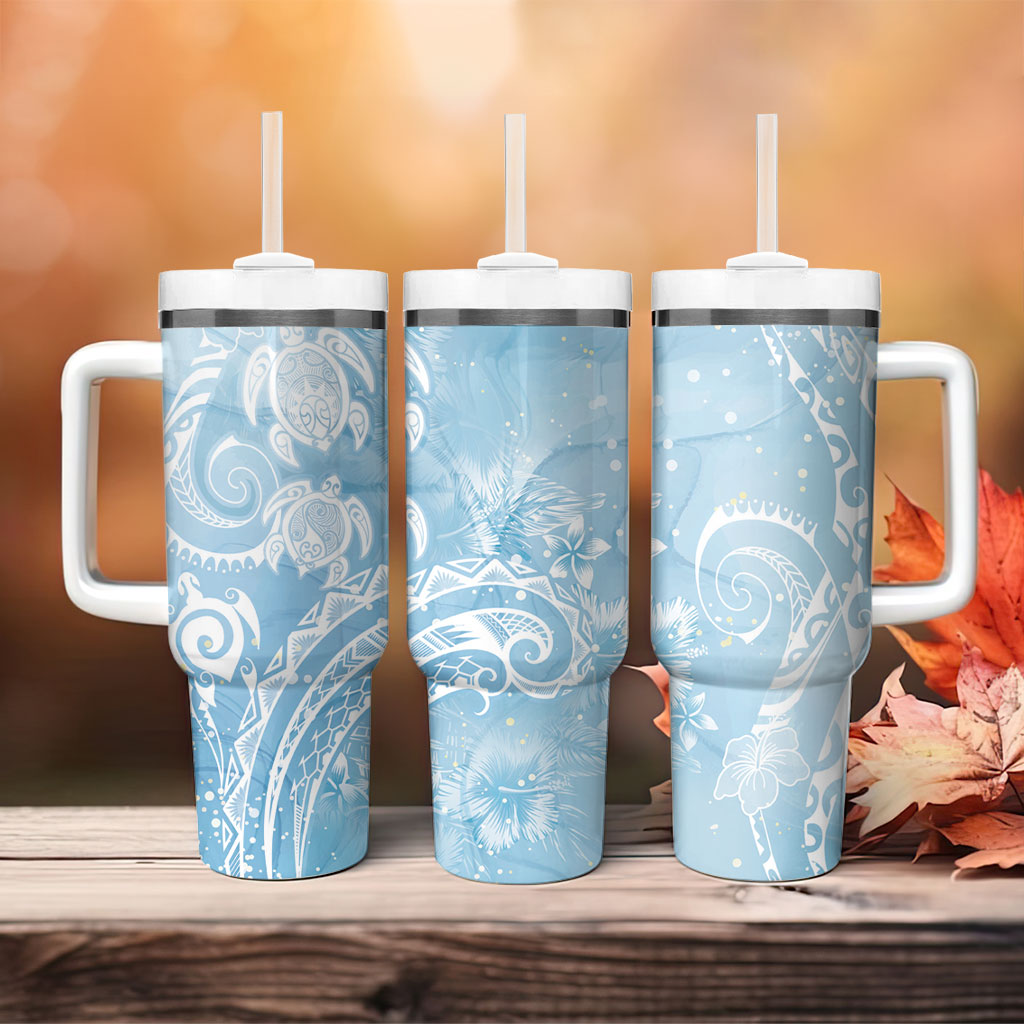 Aloha Hawaii Turtles Floral Tumbler With Handle Aqua Marbles Glaze LT7 - Polynesian Pride