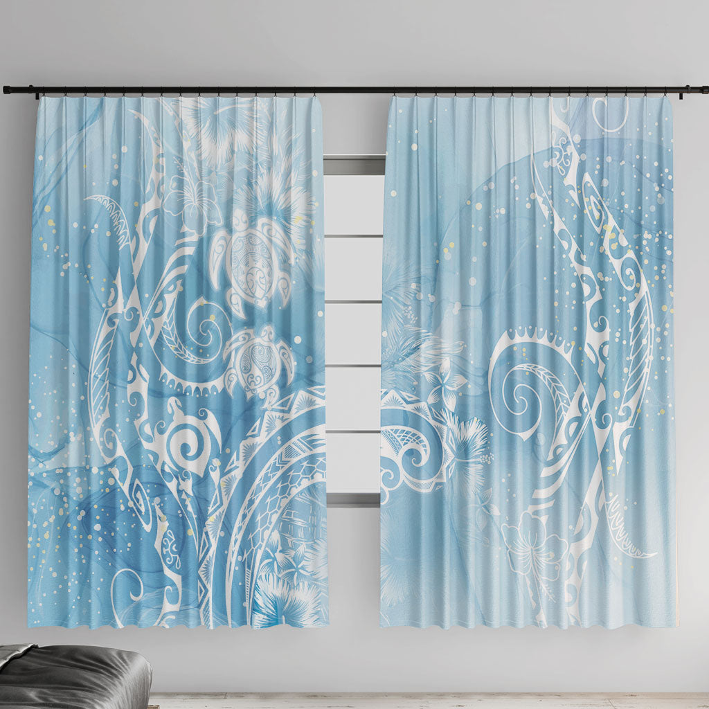 Aloha Hawaii Turtles Floral Window Curtain Aqua Marbles Glaze LT7 With Hooks Aqua - Polynesian Pride