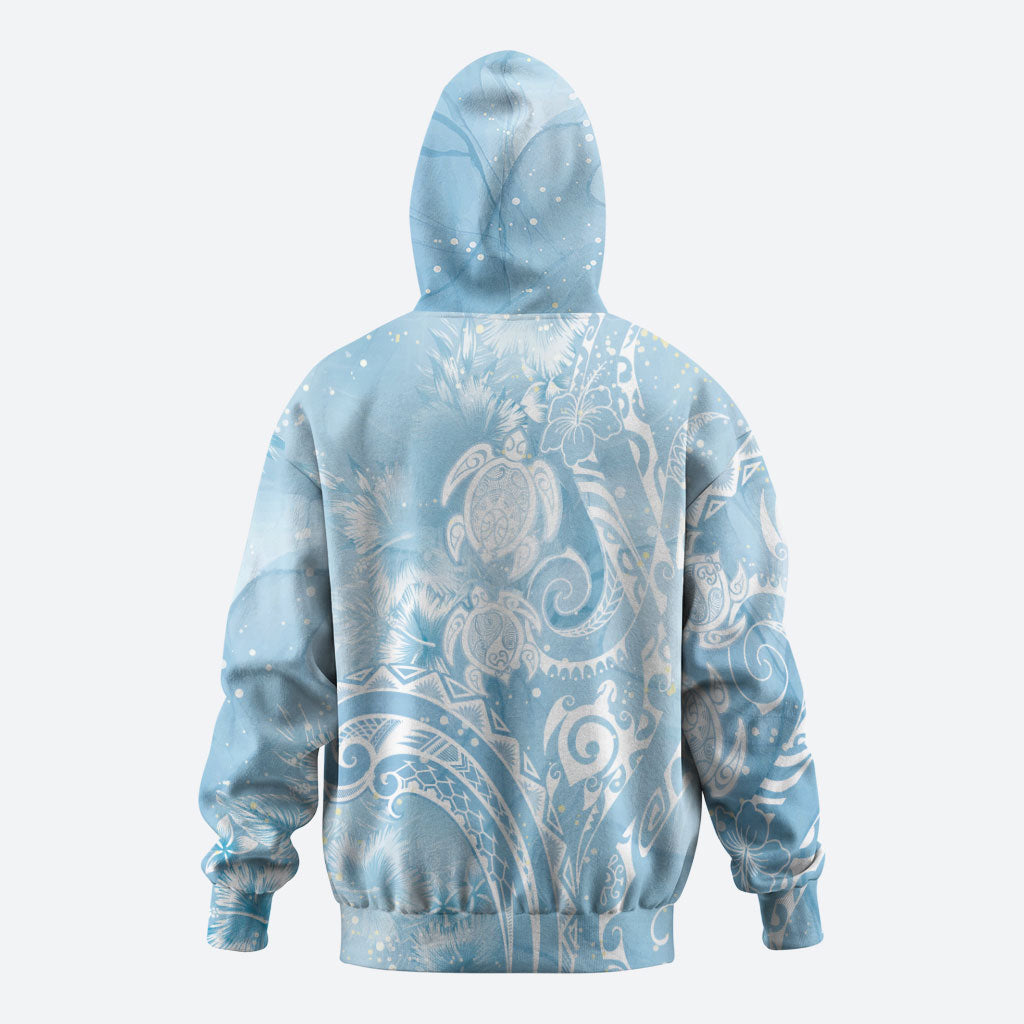 Aloha Hawaii Turtles Floral Zip Hoodie Aqua Marbles Glaze LT7 - Polynesian Pride