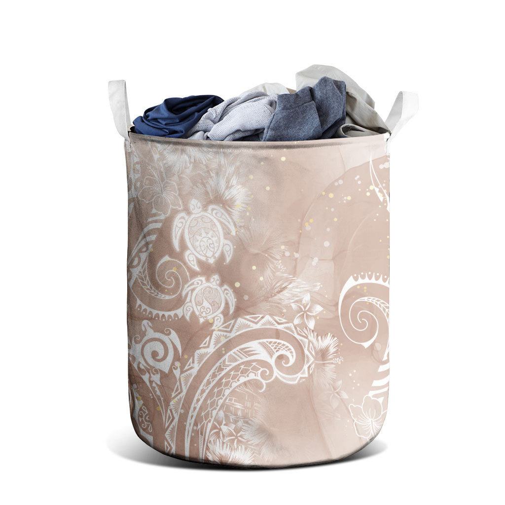 Aloha Hawaii Turtles Floral Laundry Basket Taupe Marbles Glaze LT7 - Polynesian Pride
