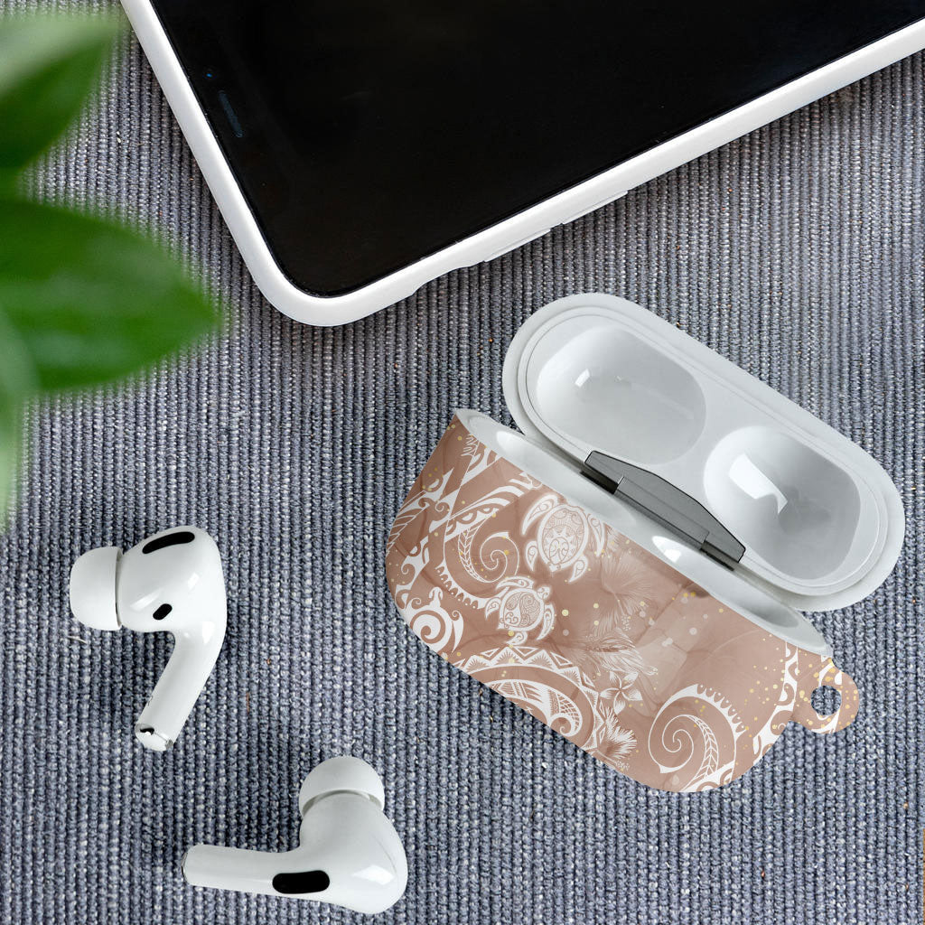 Aloha Hawaii Turtles Floral AirPods Case Taupe Marbles Glaze LT7 - Polynesian Pride