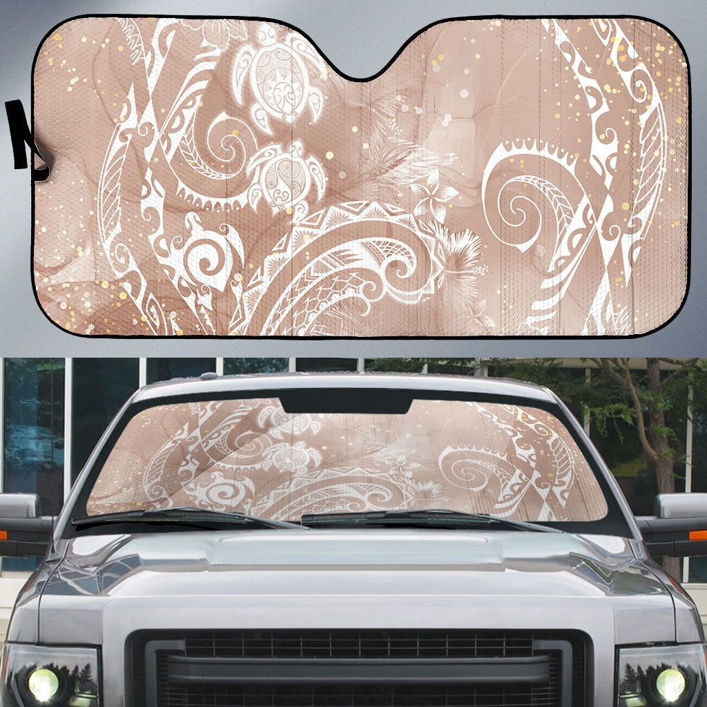 Aloha Hawaii Turtles Floral Auto Sun Shade Taupe Marbles Glaze LT7 Taupe - Polynesian Pride
