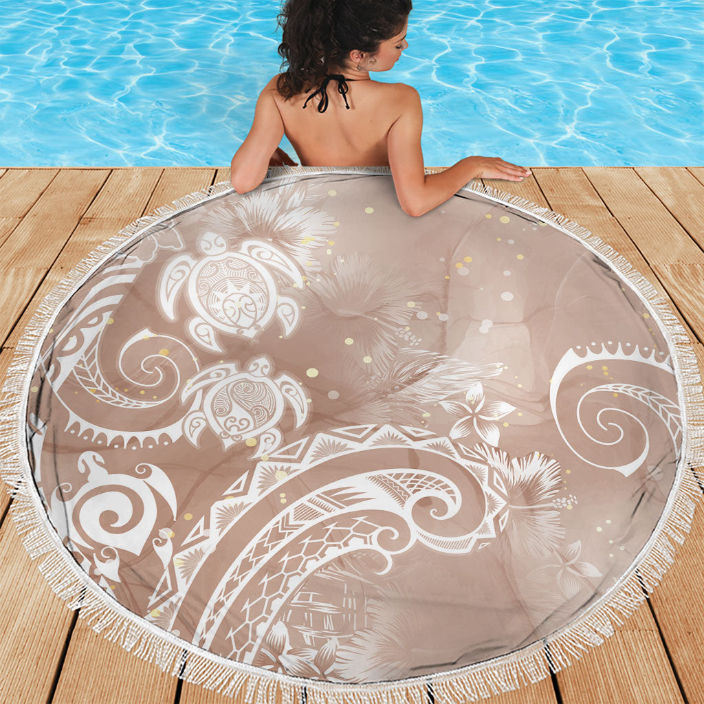 Aloha Hawaii Turtles Floral Beach Blanket Taupe Marbles Glaze LT7 - Polynesian Pride