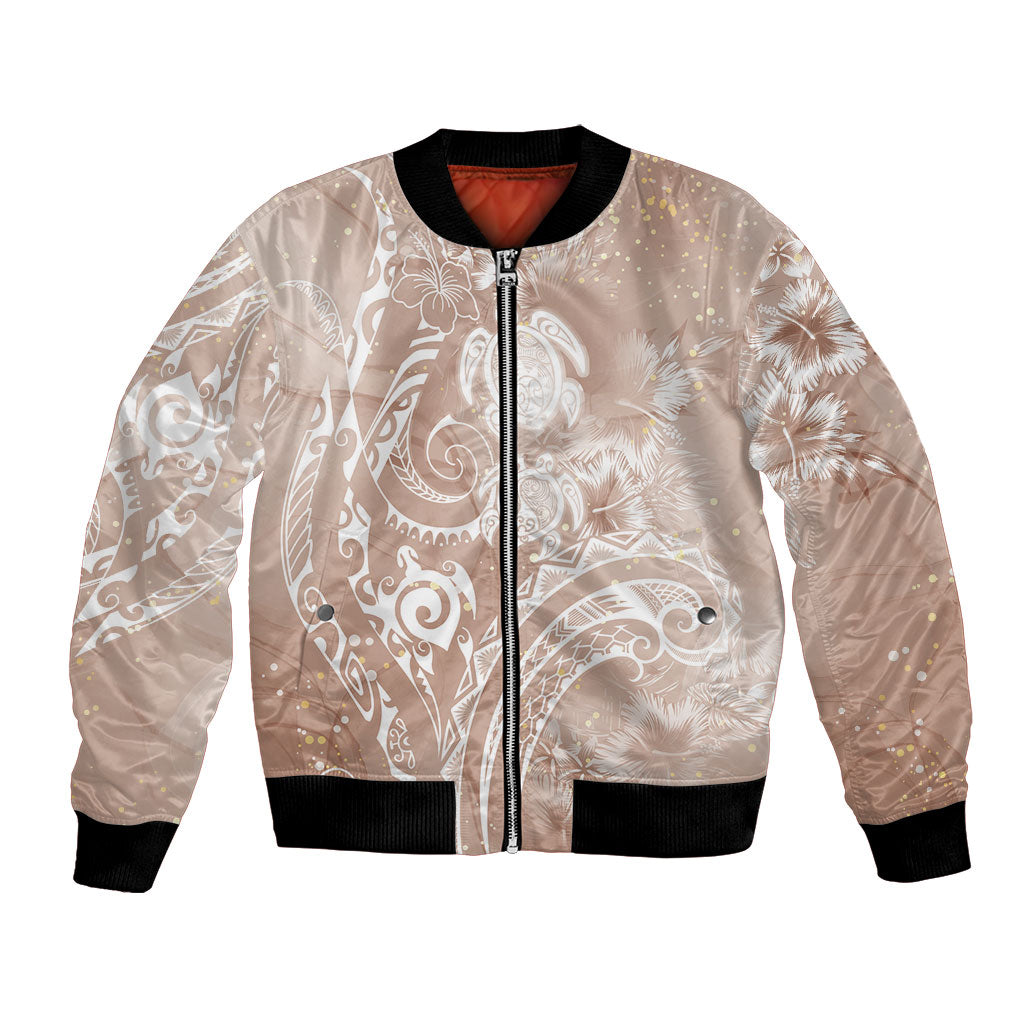 Aloha Hawaii Turtles Floral Bomber Jacket Taupe Marbles Glaze LT7 Unisex Taupe - Polynesian Pride