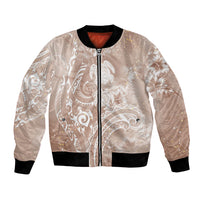 Aloha Hawaii Turtles Floral Bomber Jacket Taupe Marbles Glaze LT7 Unisex Taupe - Polynesian Pride