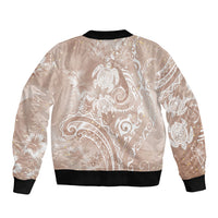 Aloha Hawaii Turtles Floral Bomber Jacket Taupe Marbles Glaze LT7 - Polynesian Pride