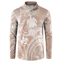 Aloha Hawaii Turtles Floral Button Sweatshirt Taupe Marbles Glaze LT7 Taupe - Polynesian Pride