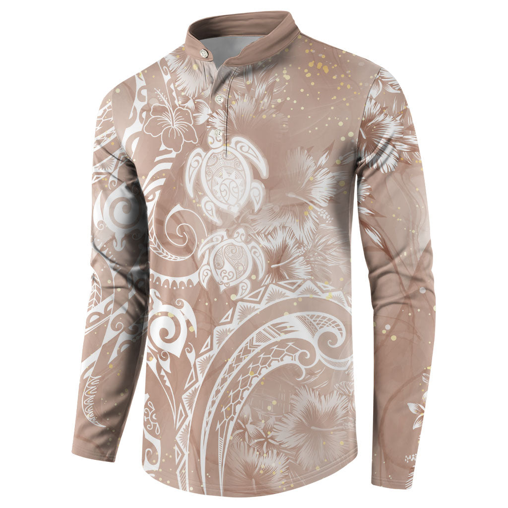 Aloha Hawaii Turtles Floral Button Sweatshirt Taupe Marbles Glaze LT7 - Polynesian Pride