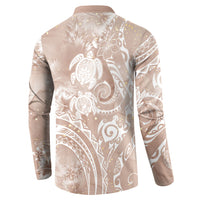 Aloha Hawaii Turtles Floral Button Sweatshirt Taupe Marbles Glaze LT7 - Polynesian Pride