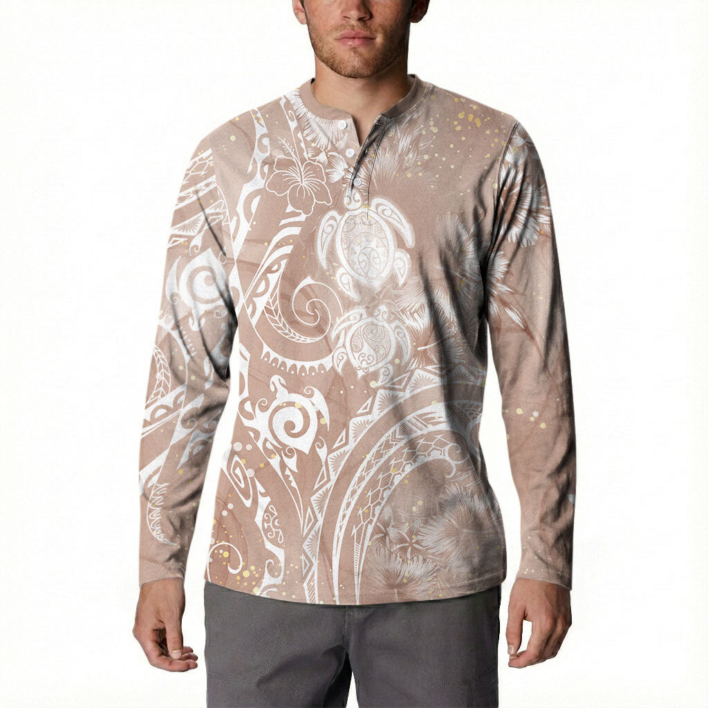 Aloha Hawaii Turtles Floral Button Sweatshirt Taupe Marbles Glaze LT7 - Polynesian Pride