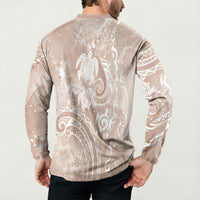 Aloha Hawaii Turtles Floral Button Sweatshirt Taupe Marbles Glaze LT7 - Polynesian Pride