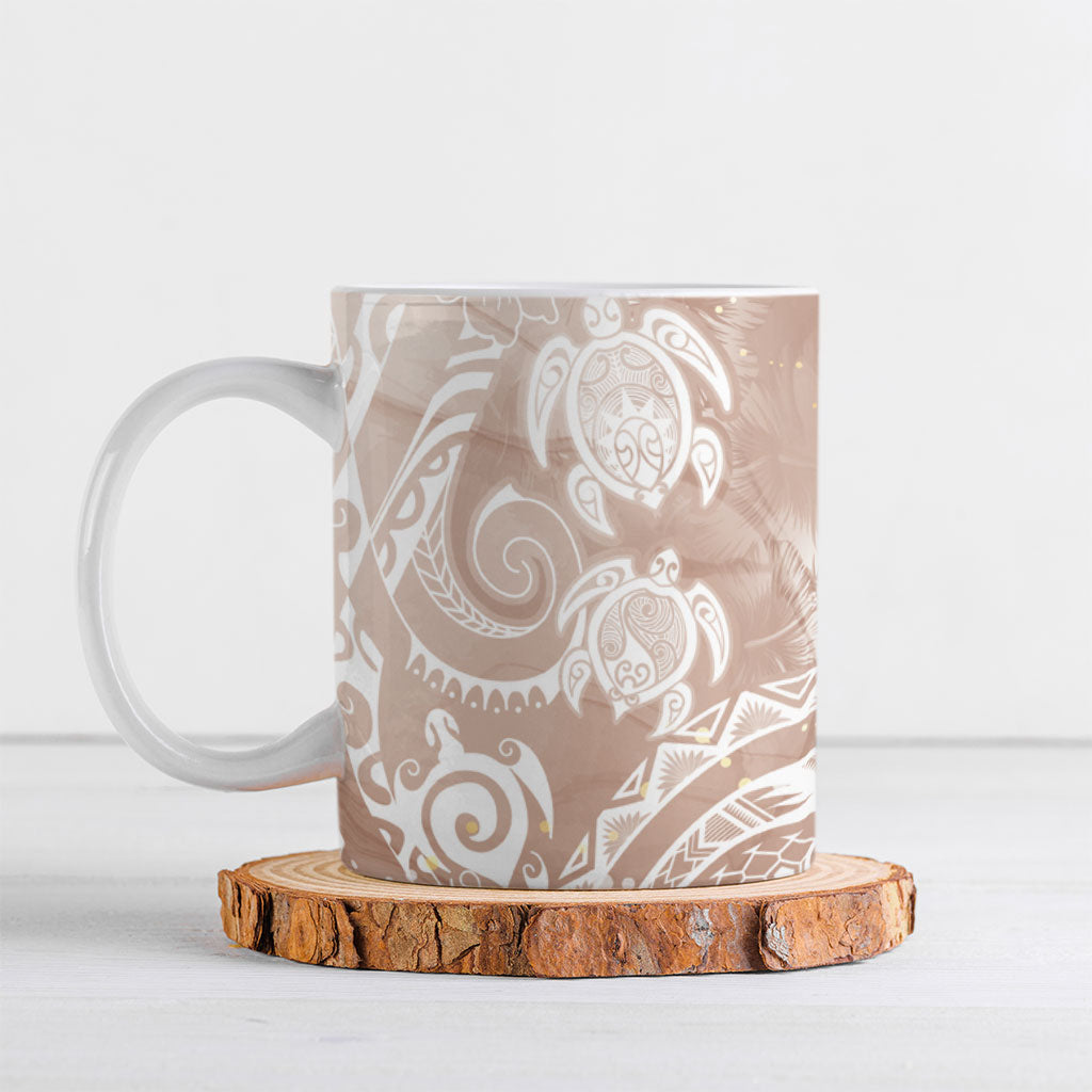 Aloha Hawaii Turtles Floral Ceramic Mug Taupe Marbles Glaze LT7 Taupe - Polynesian Pride