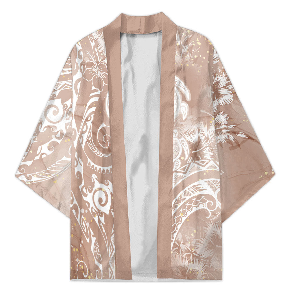 Aloha Hawaii Turtles Floral Kimono Taupe Marbles Glaze LT7 Unisex Taupe - Polynesian Pride
