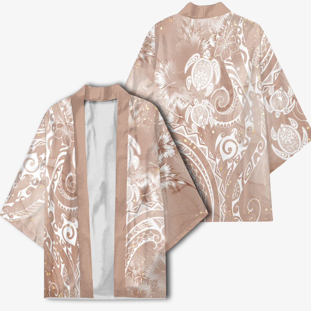 Aloha Hawaii Turtles Floral Kimono Taupe Marbles Glaze LT7 - Polynesian Pride