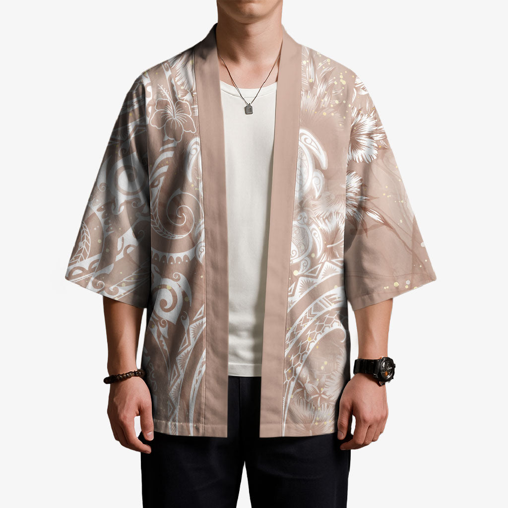 Aloha Hawaii Turtles Floral Kimono Taupe Marbles Glaze LT7 - Polynesian Pride