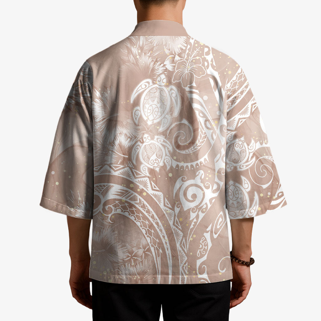 Aloha Hawaii Turtles Floral Kimono Taupe Marbles Glaze LT7 - Polynesian Pride