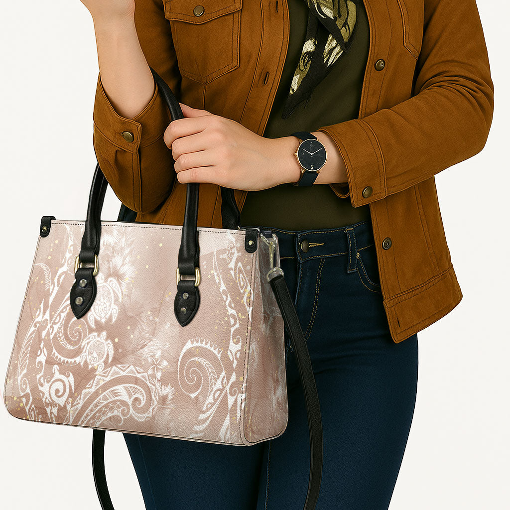 Aloha Hawaii Turtles Floral Leather Bag Taupe Marbles Glaze LT7 - Polynesian Pride