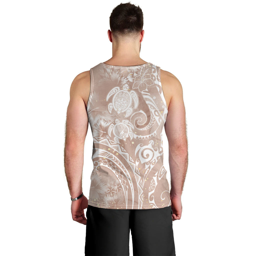Aloha Hawaii Turtles Floral Men Tank Top Taupe Marbles Glaze LT7 - Polynesian Pride