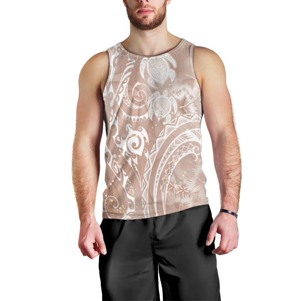 Aloha Hawaii Turtles Floral Men Tank Top Taupe Marbles Glaze LT7 - Polynesian Pride