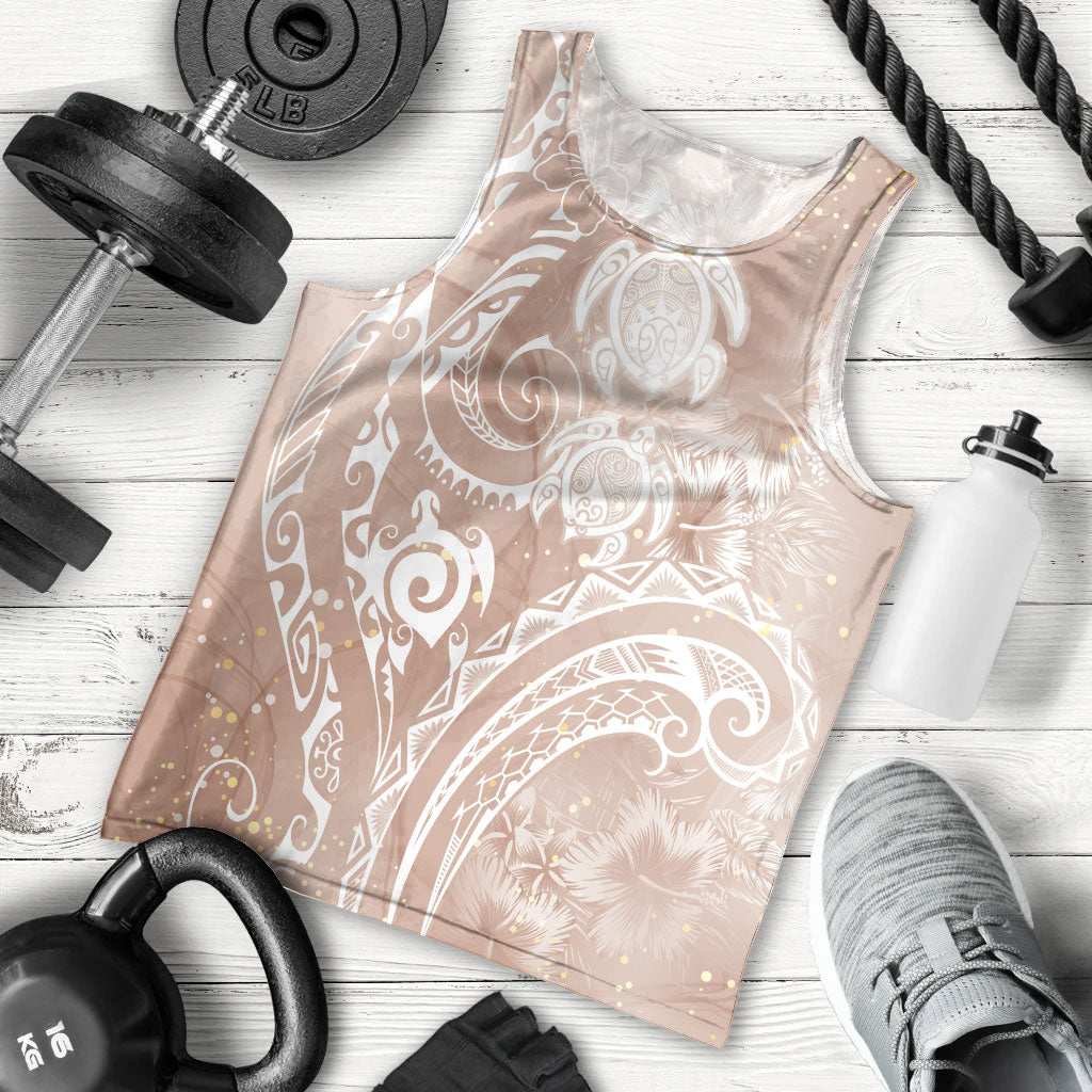 Aloha Hawaii Turtles Floral Men Tank Top Taupe Marbles Glaze LT7 - Polynesian Pride
