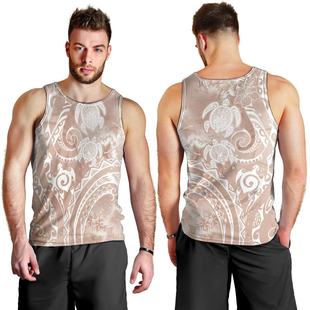 Aloha Hawaii Turtles Floral Men Tank Top Taupe Marbles Glaze LT7 - Polynesian Pride