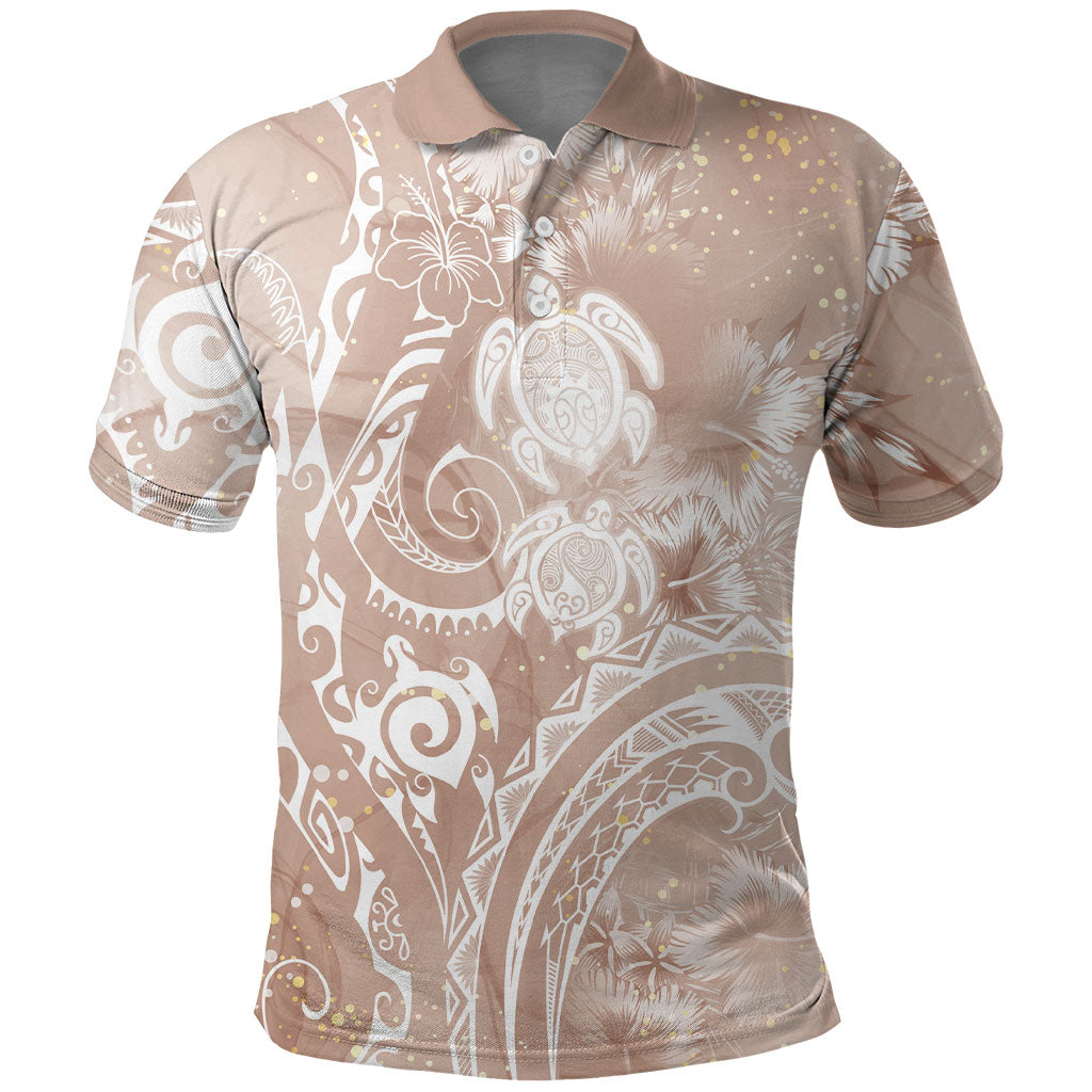 Aloha Hawaii Turtles Floral Polo Shirt Taupe Marbles Glaze LT7 Taupe - Polynesian Pride
