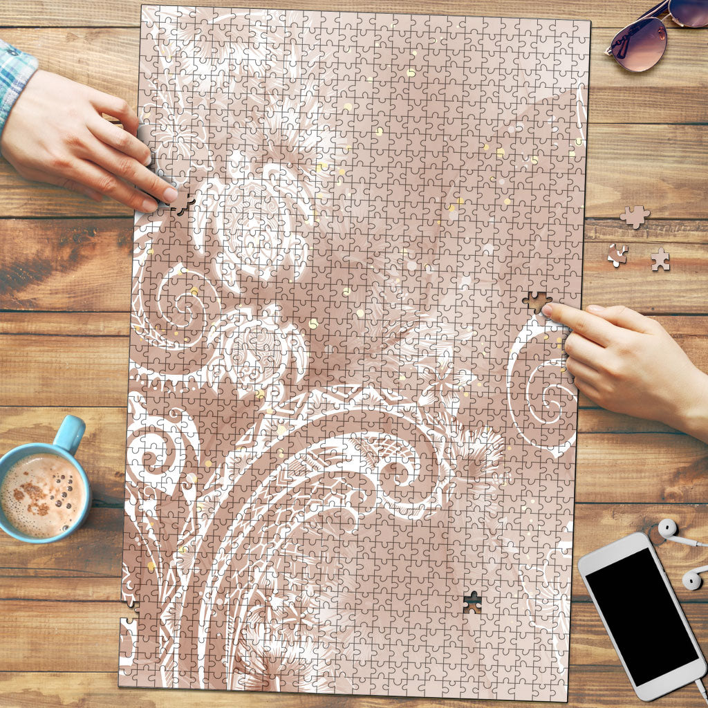Aloha Hawaii Turtles Floral Puzzle Taupe Marbles Glaze LT7 Taupe - Polynesian Pride