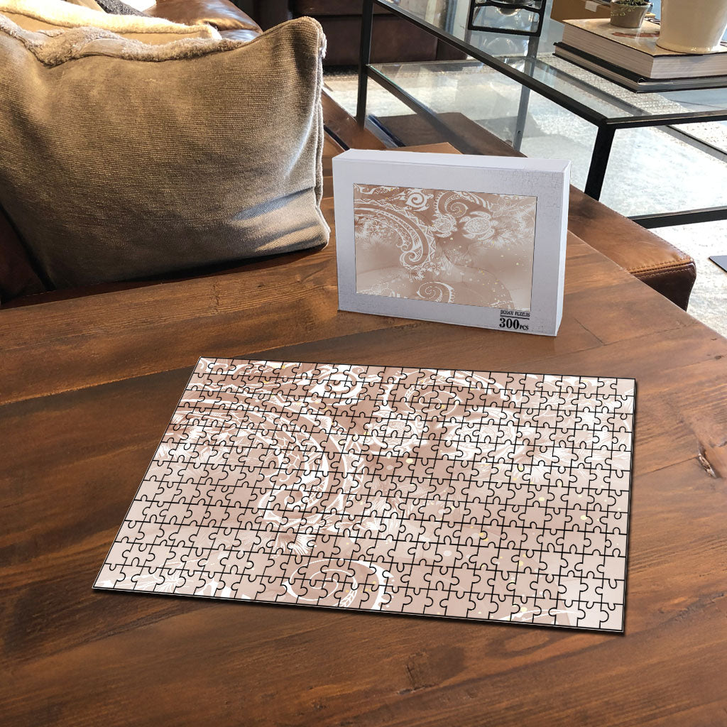 Aloha Hawaii Turtles Floral Puzzle Taupe Marbles Glaze LT7 - Polynesian Pride
