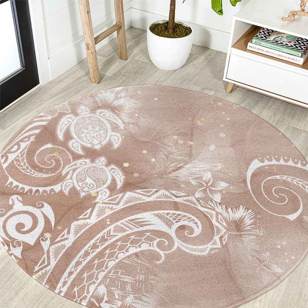 Aloha Hawaii Turtles Floral Round Carpet Taupe Marbles Glaze LT7 Taupe - Polynesian Pride