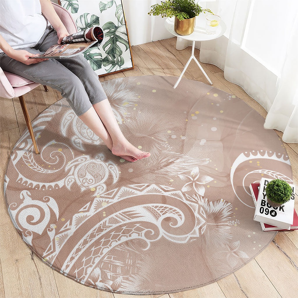 Aloha Hawaii Turtles Floral Round Carpet Taupe Marbles Glaze LT7 - Polynesian Pride