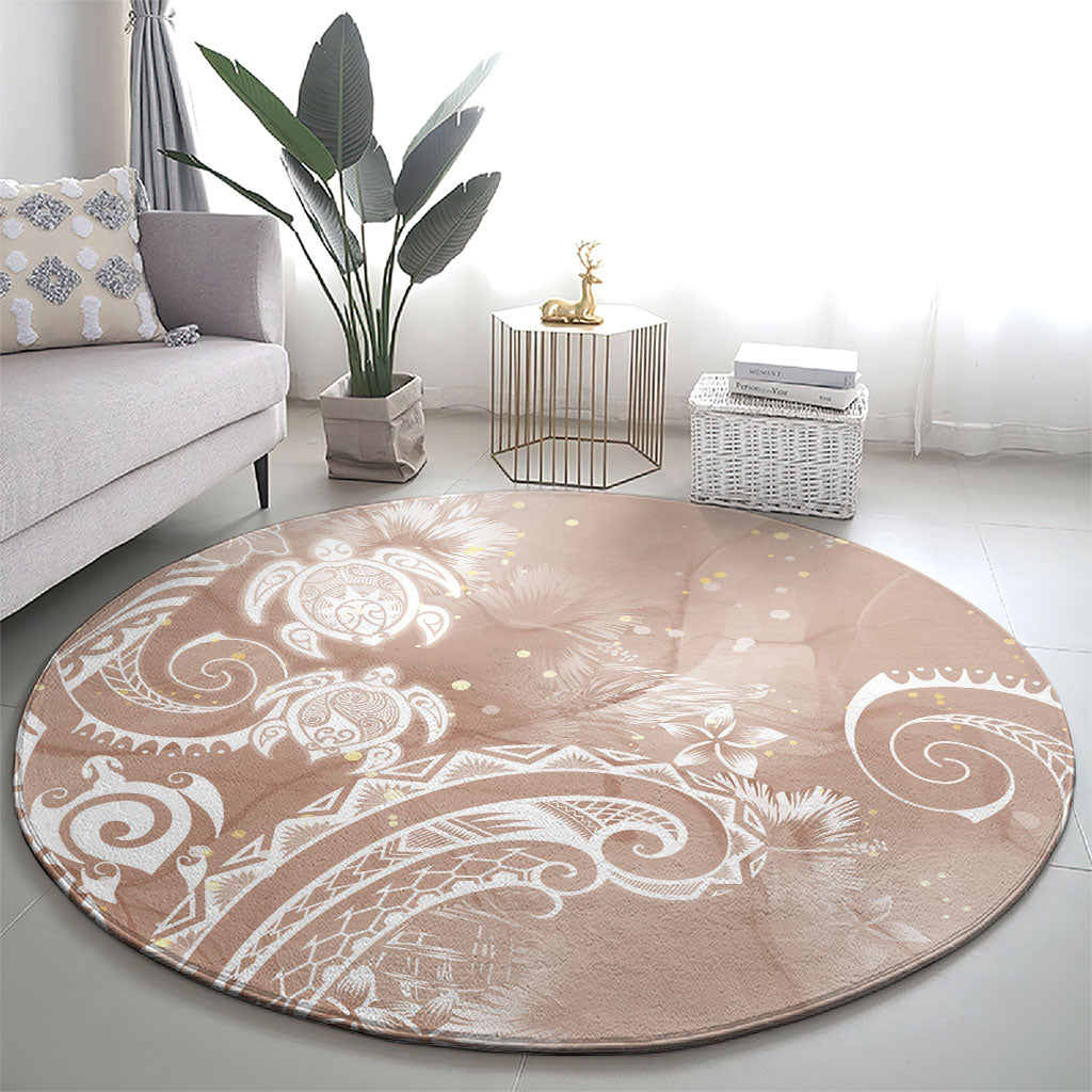 Aloha Hawaii Turtles Floral Round Carpet Taupe Marbles Glaze LT7 - Polynesian Pride