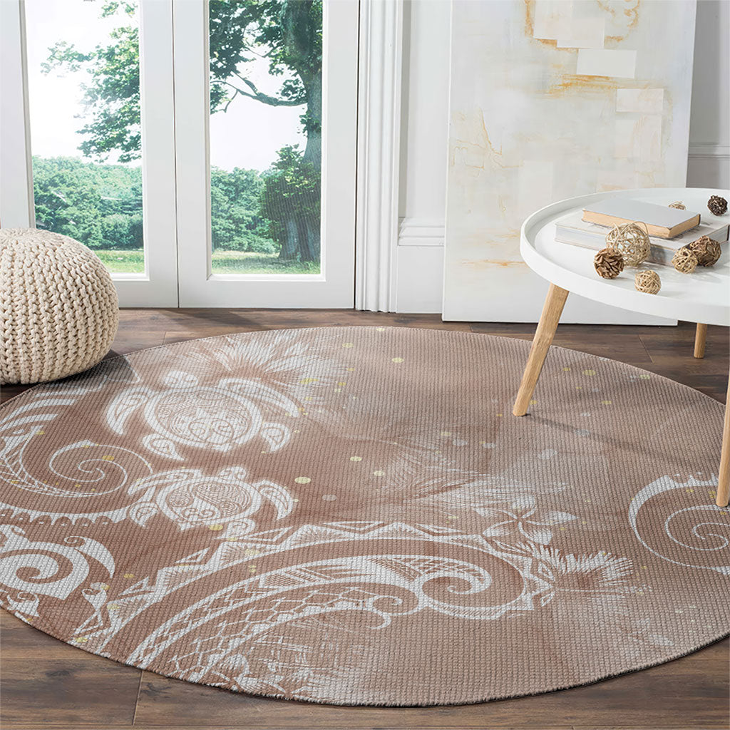 Aloha Hawaii Turtles Floral Round Carpet Taupe Marbles Glaze LT7 - Polynesian Pride