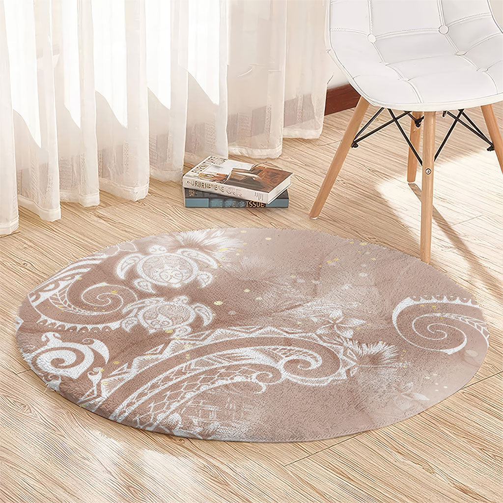Aloha Hawaii Turtles Floral Round Carpet Taupe Marbles Glaze LT7 - Polynesian Pride