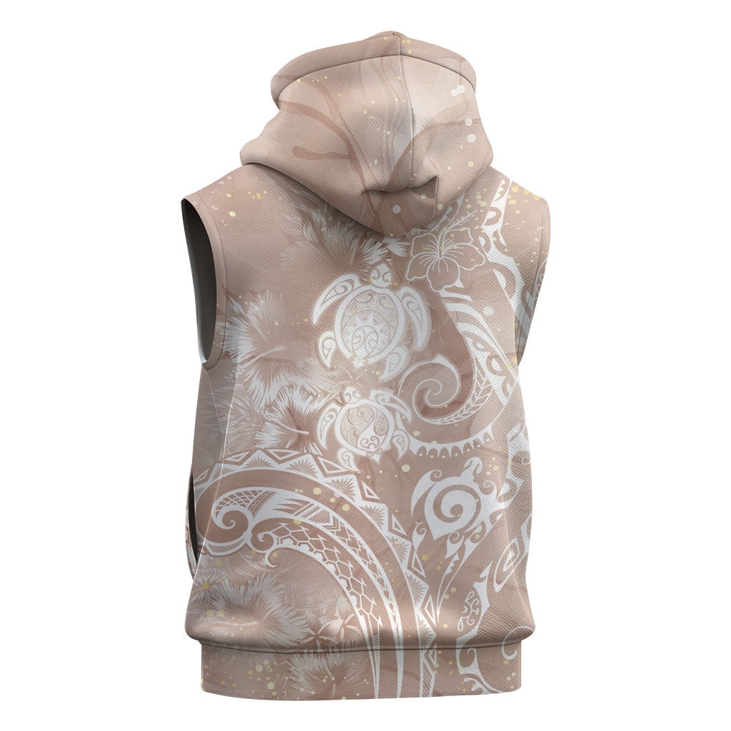Aloha Hawaii Turtles Floral Sleeveless Zip Hoodie Taupe Marbles Glaze LT7 - Polynesian Pride